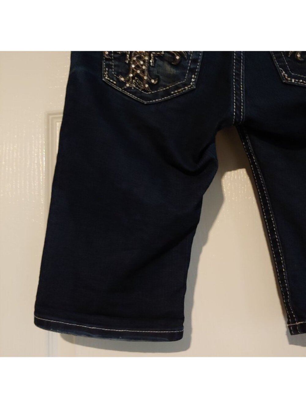 Miss Me Dark Blue Denim Shorts with Embellished Cross Detail - Picture 11 of 13